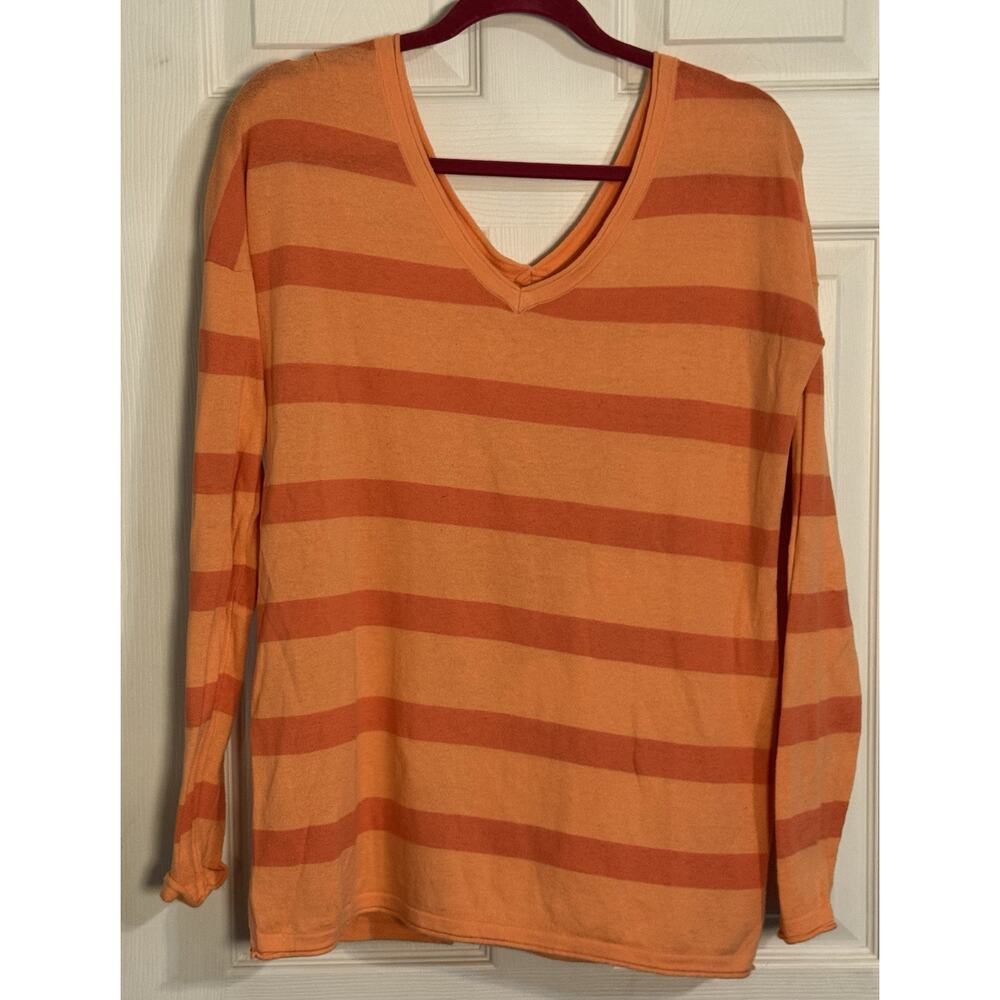 Y2K Women’s Old Navy Striped V-neck Sweater, Orange, Medium